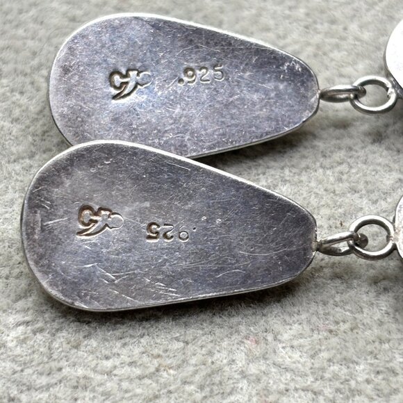 Vtg 925 Silver Mother Of Pearl Onyx Drop Earrings Sante Fe Origin Southwestern - Picture 10 of 12